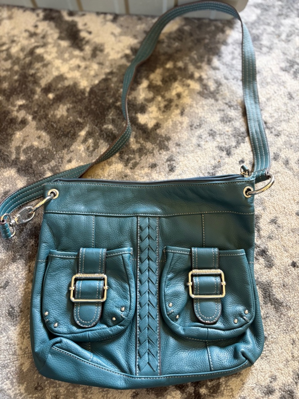 Teal Women’s Crossbody Bag with Front Buckle Pockets